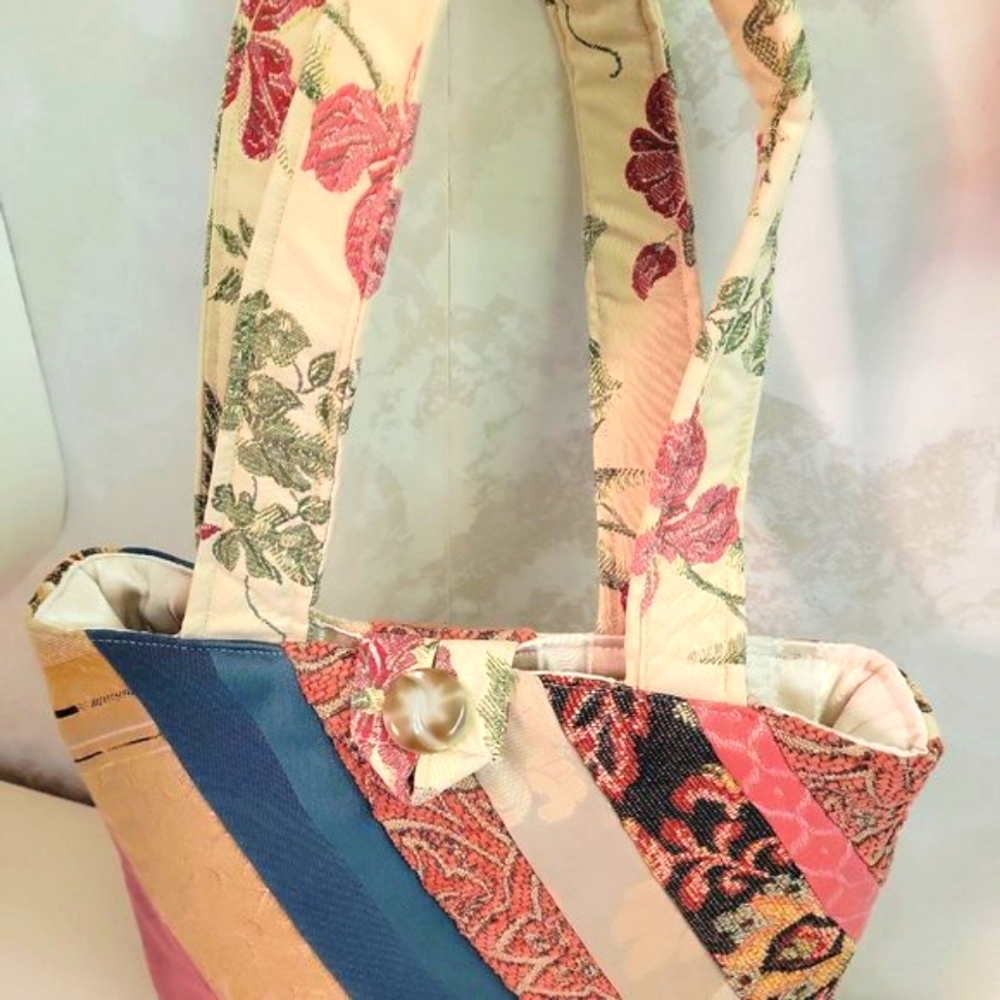 Handmade Heavy Quilted Multi colored Handbag Roomy Tote Medium w/Inner Pocket - Picture 1 of 7